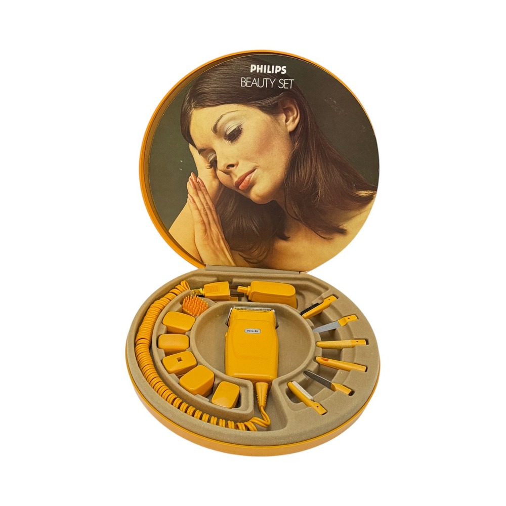 Philips Beauty Set Ladyshave Manicure Kit Vintage 1970s Orange Mustard Works